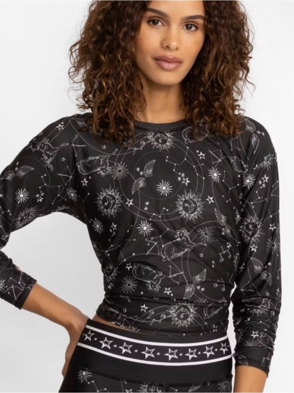 Johnny Was Bee Active Flyaway Back Celestial Hem Long Sleeve Top, size Small